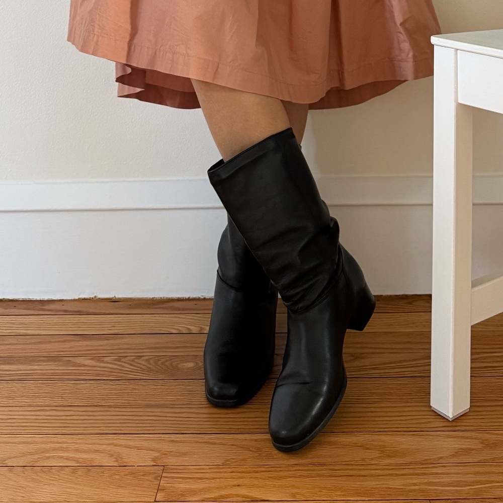 Cabela’s Shirred Block Heel Mid Calf Wide Black Boots Made In Canada Size 7 - Picture 6 of 15
